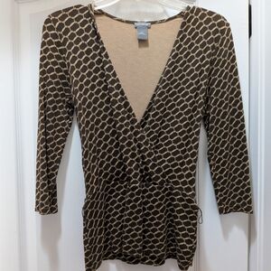 Alfani Brown & Cream Geometric Wrap Top With Tie For The Waist